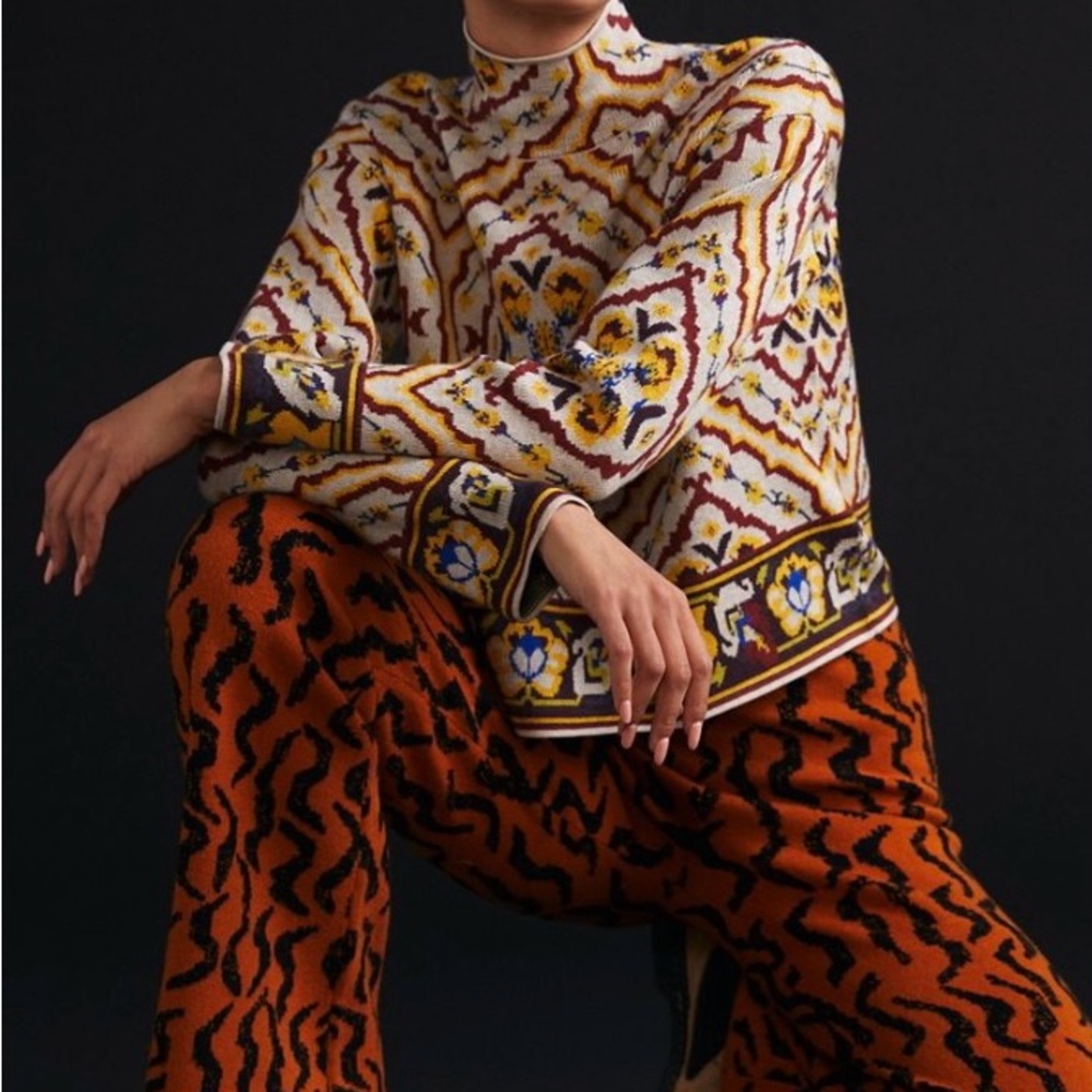 Anthropologie Orange and Black Wide Leg Pants